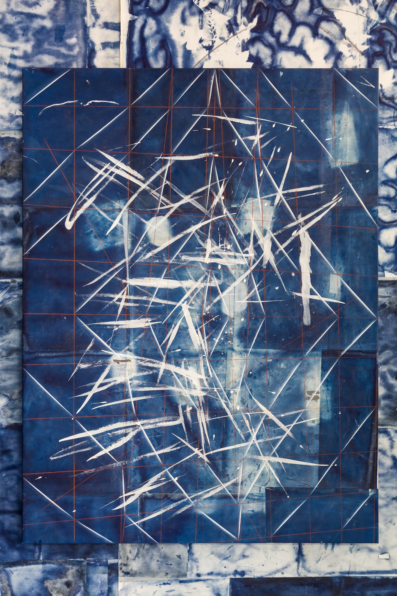 Tillman KaiserRegenwasser, 2021Oil/eggtempera on cyanotype on paper/canvas200 x 150 cm