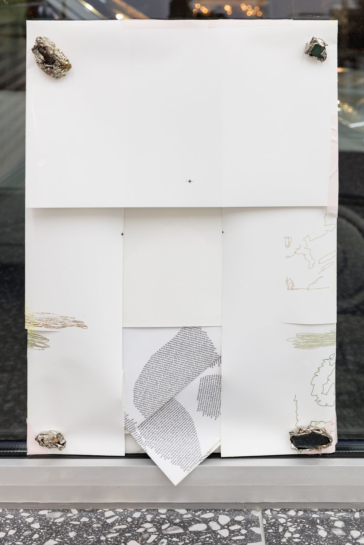 Josef StrauLightlines auf Posterrückseite 2, 2023Poster, stone magnets, tape51 x 36 x 3 cm