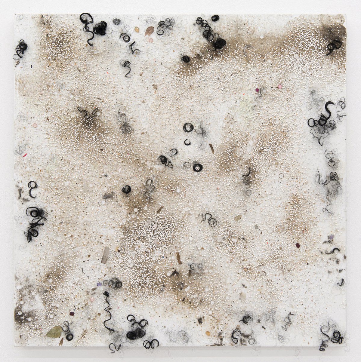 Heimo ZobernigUntitled, 2013Swarovski crystals, sweepings, synthetic hair, styrofoam, acrylic binder, acrylic on canvas100 x 100 cm