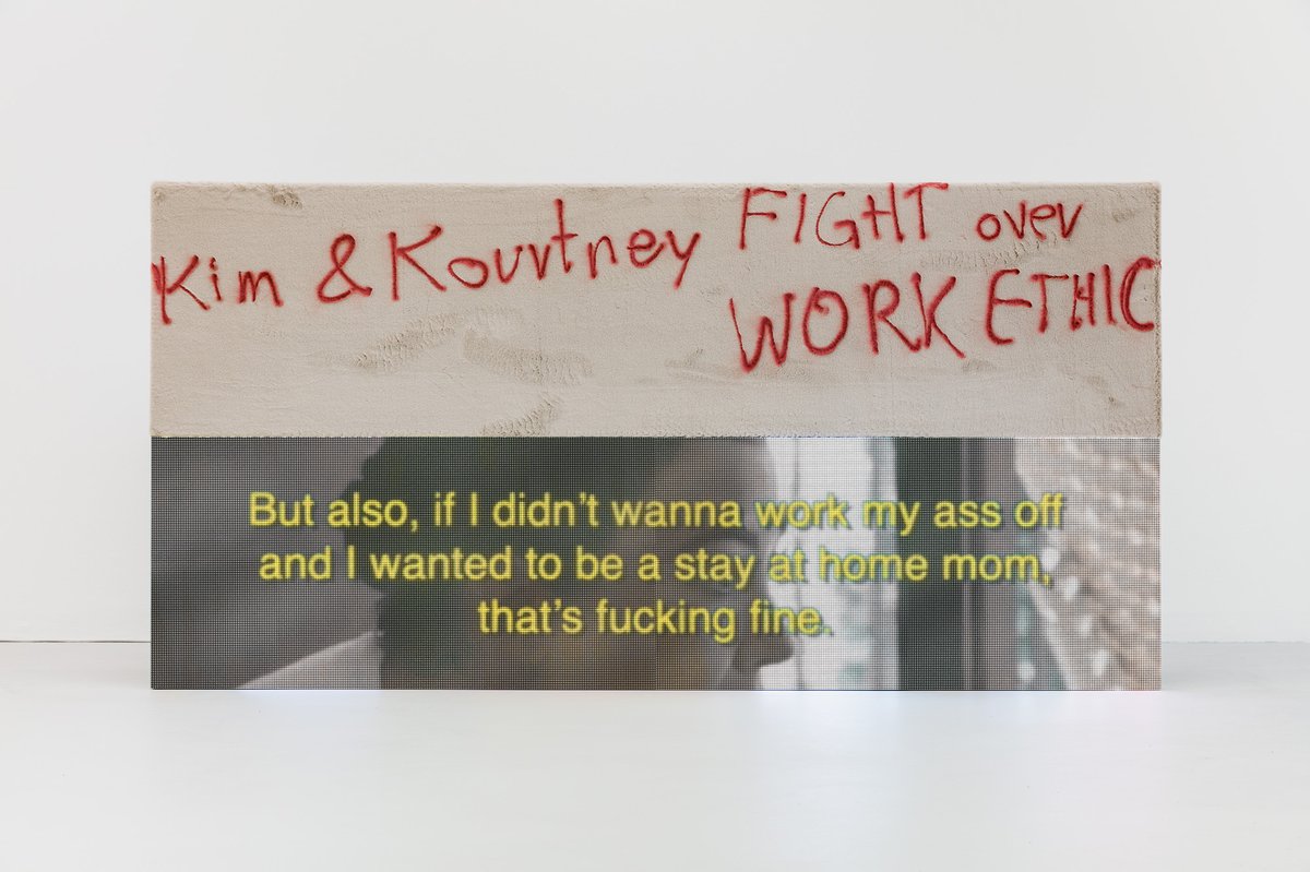 Philipp TimischlKim and Kourtney FIGHT over Work Ethic, 2021Spraypaint on fake fur above LED panels, mediaplayer, video200 x 100 x 50 cm, 00:04:49
