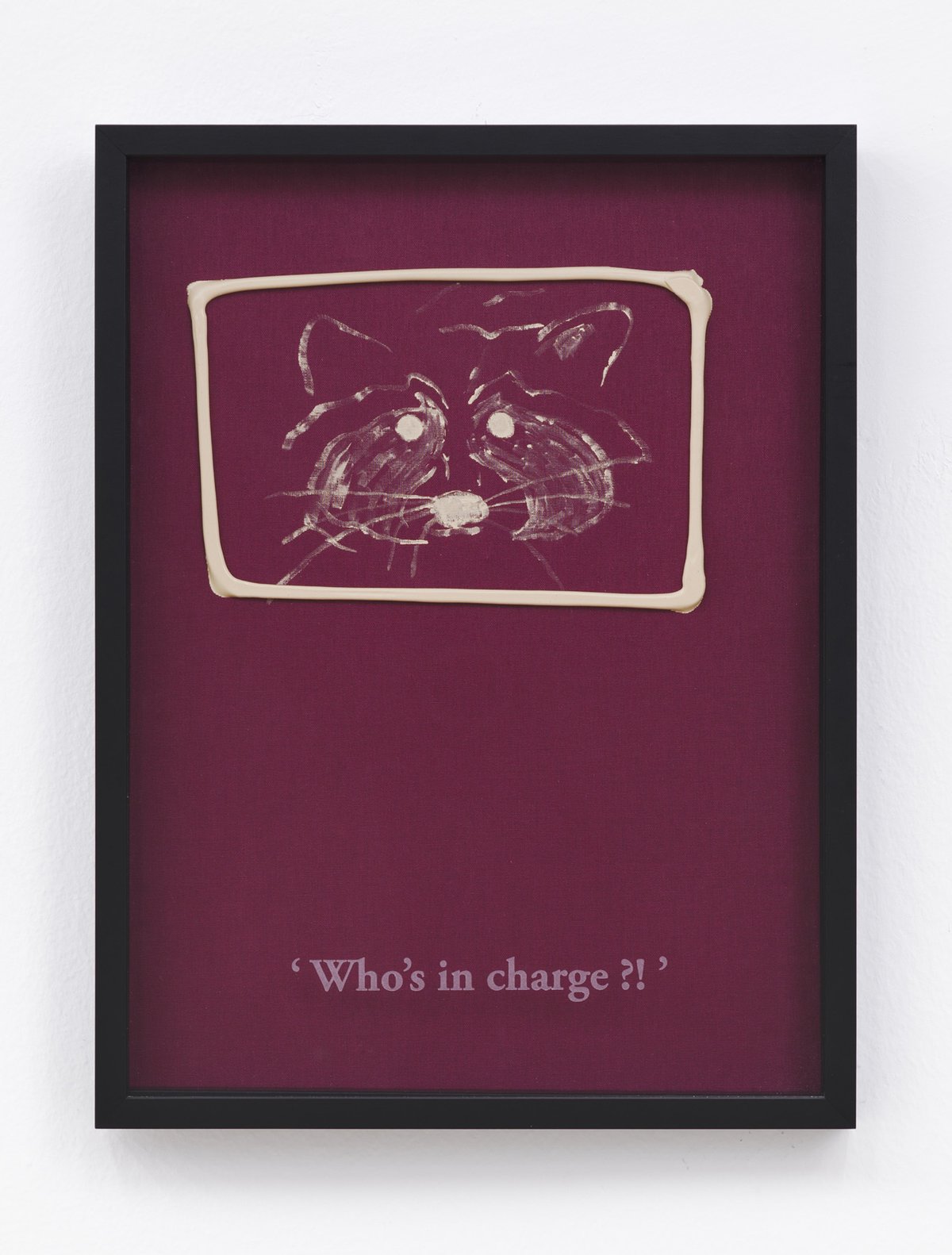 Philipp Timischl&quot;Who&#x27;s in charge?!&quot; (Burgundy/Unbleached Titanium), 2017Acrylic on linen and glass-engraved object frame40.1 x 32.1 cm