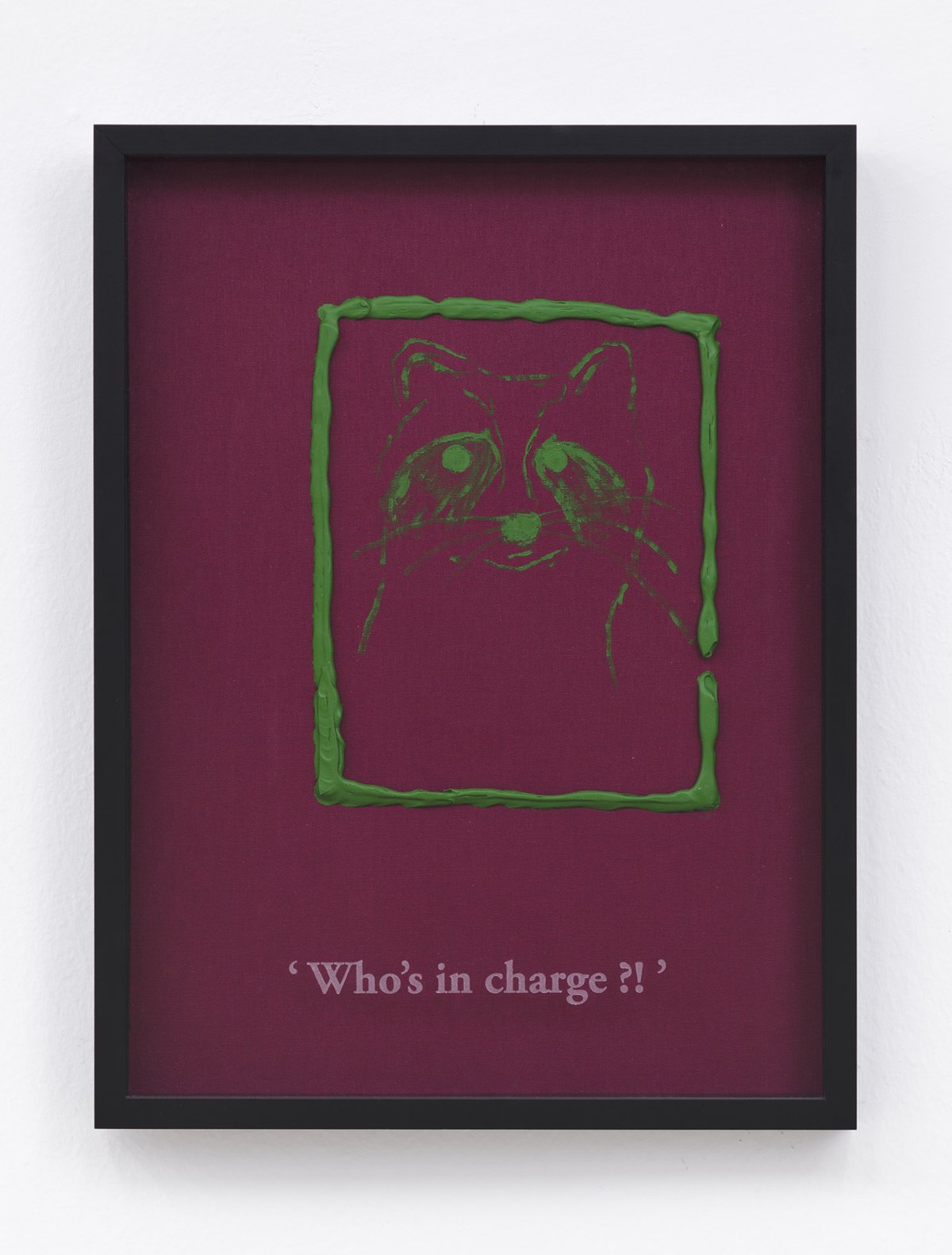 Philipp Timischl&quot;Who&#x27;s in charge?!&quot; (Burgundy/Oxide of Chromium), 2017Acrylic on linen and glass-engraved object frame40.1 x 32.1 cm