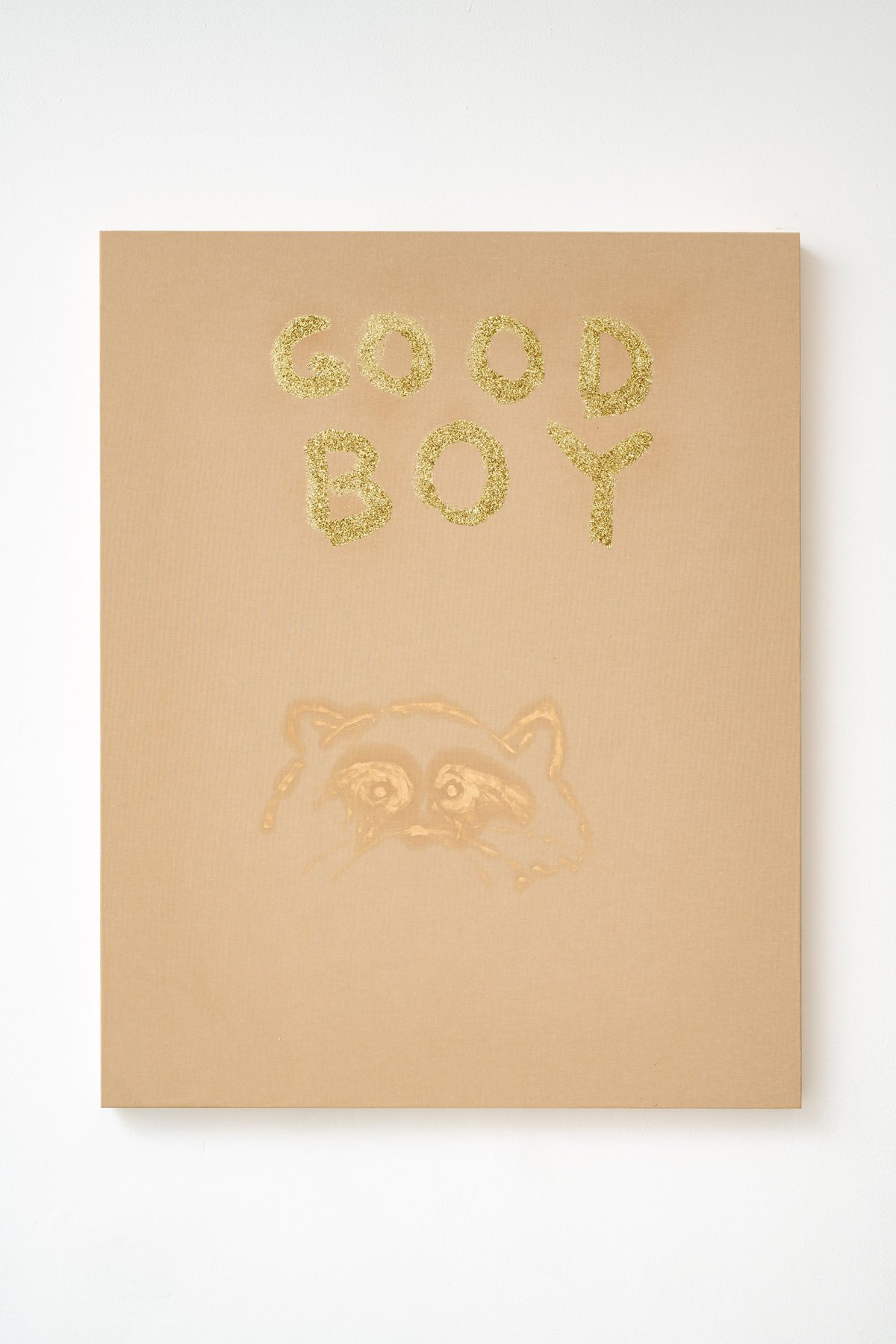 Philipp TimischlGOOD BOY (Brown, Naples, Yellow, Gold), 2019Canvas on wooden board, oil, glitter100 x 70 x 5 cm