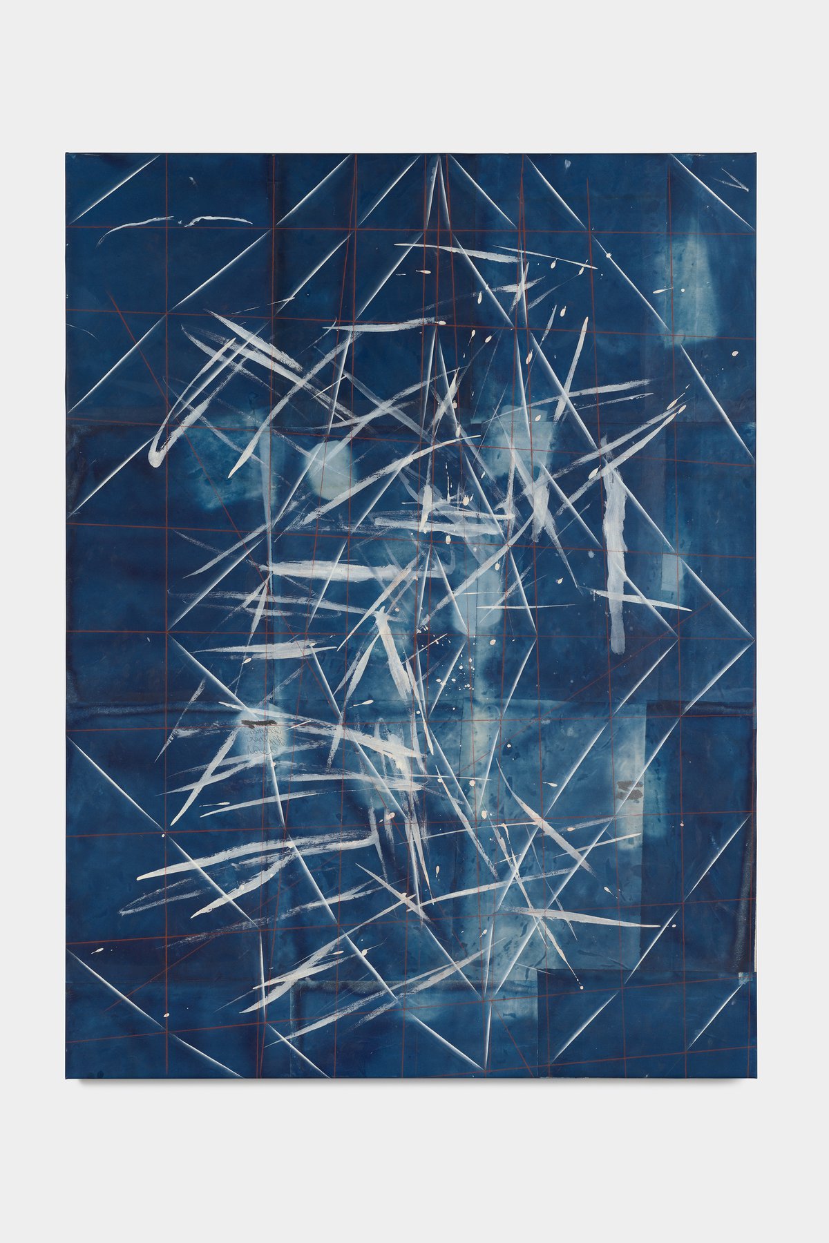 Tillman KaiserRegenwasser, 2021Oil/egg tempera on cyanotype on paper &amp; canvas200 x 150 cm