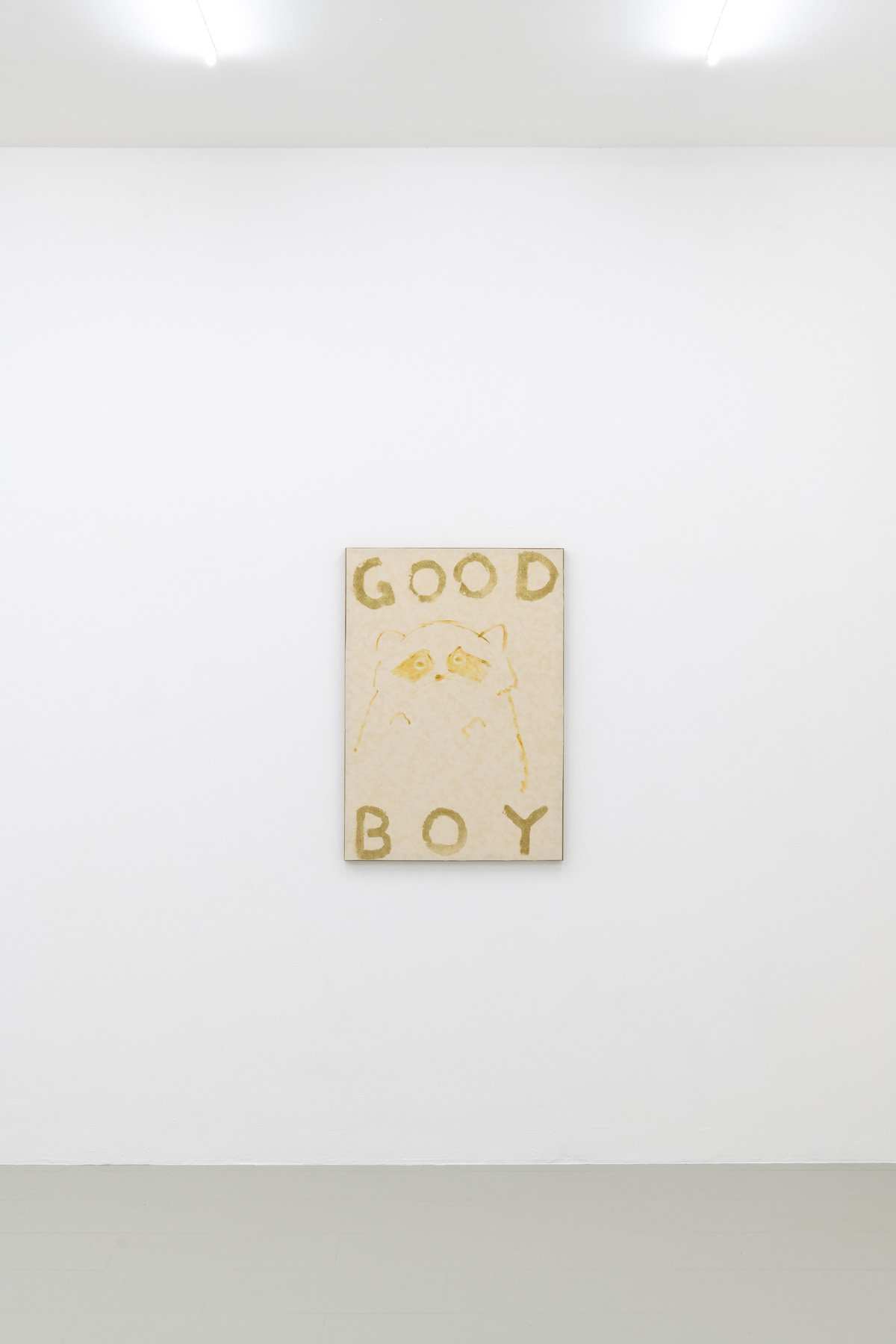 Philipp TimischlGOOD BOY (Seychelles, Ochre, Gold), 2019Velvet on wooden board, oil, glitter100 x 70 x 4 cm