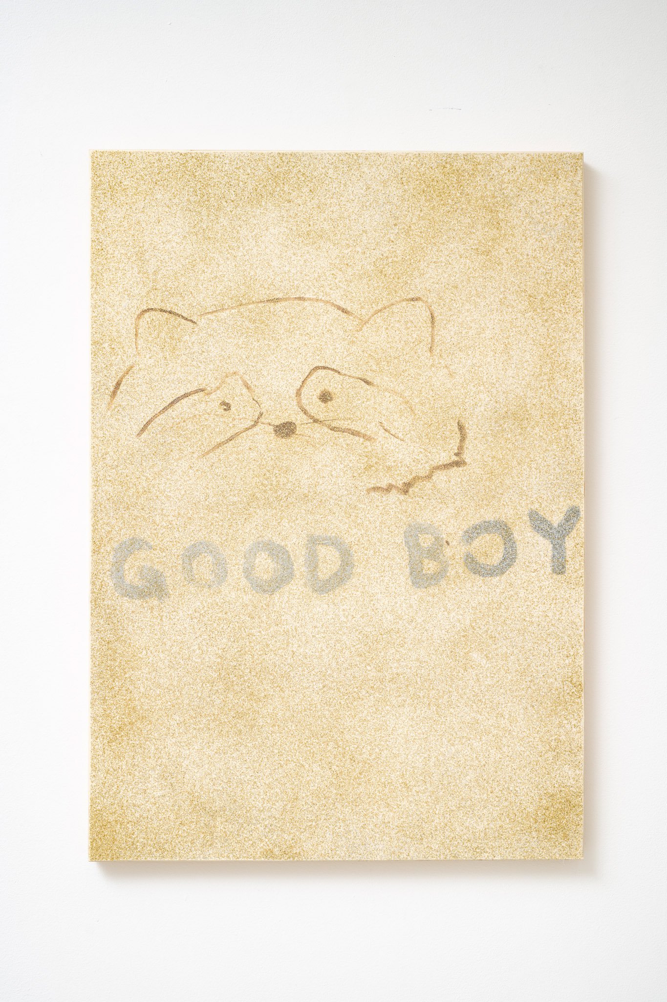 Philipp TimischlGOOD BOY (Creme, Sienna, Silver, Gold), 2019Canvas on wooden board, oil, glitter100 x 80 x 5 cm