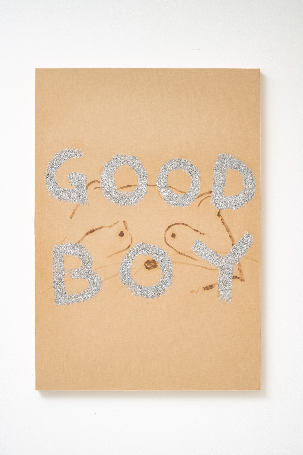 Philipp TimischlGOOD BOY (Brown, Sienna, Silver), 2019Canvas on wooden board, oil, glitter100 x 70 x 4 cm
