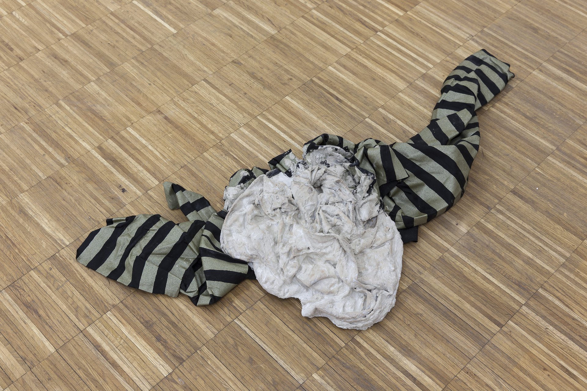 Anna-Sophie BergerConcrete Coat (stripes), 2016Silk screen on cotton, thread, concrete50 x 70 cmI Surrender, Dear, Salzburger Kunstverein, Salzburg, 2016