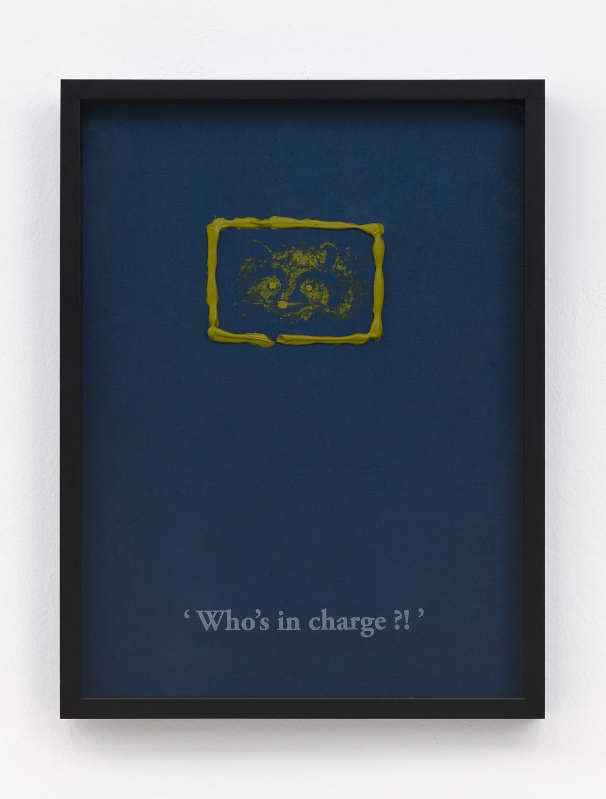 Philipp Timischl&quot;Who&#x27;s in charge?!&quot; (Navy/Green Yellowish), 2017Acrylic on linen and glass-engraved object frame40.1 x 32.1 cm