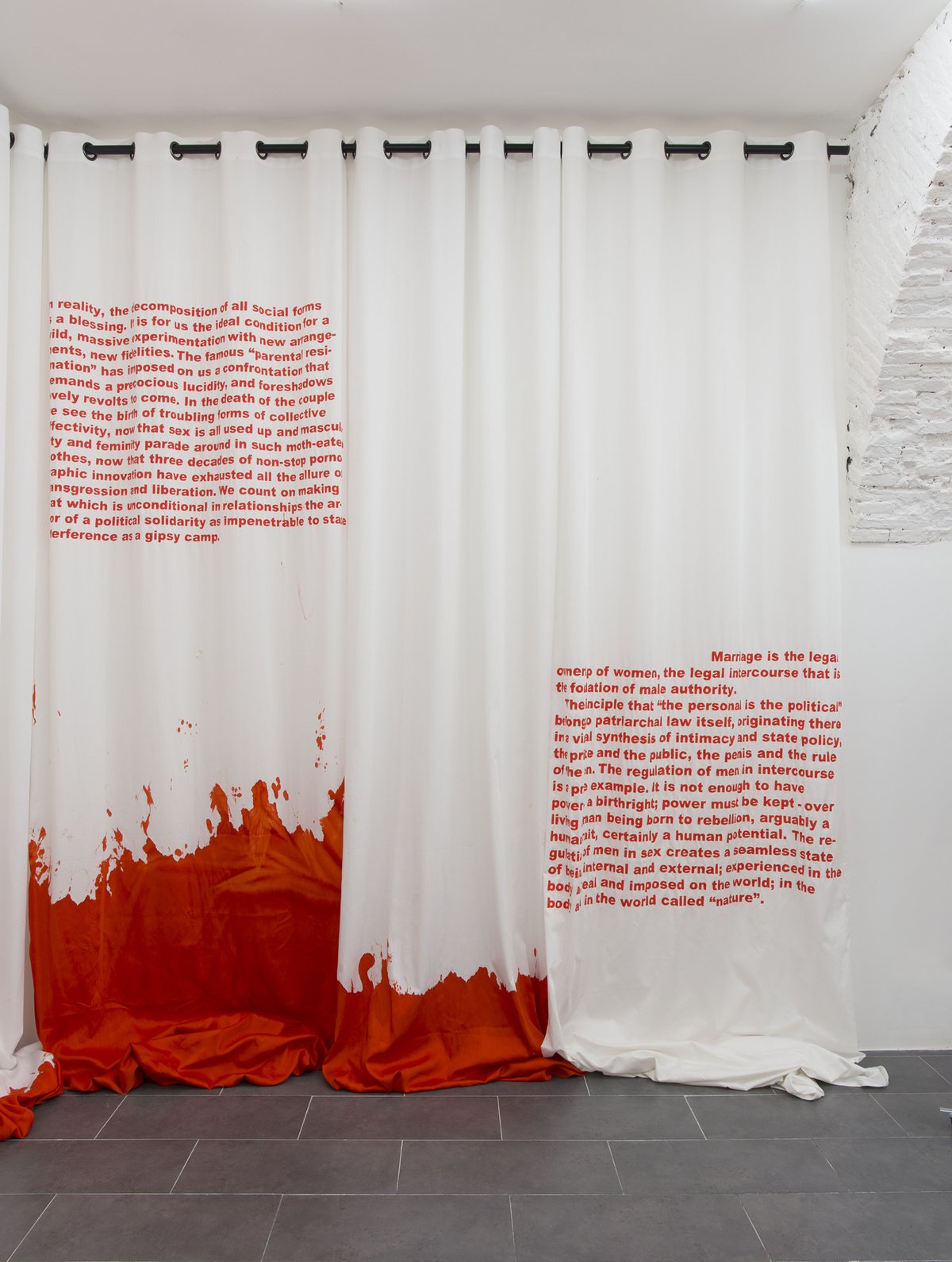 Lili Reynaud-DewarMy Epidemic (Teaching Bjarne Melgaard&#x27;s Class), 2015Fabric, paint, inkEach 135 x 400 cm