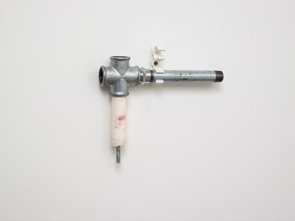 Benjamin Hirte~ , 2013Various pipe system elements, epoxy resin cast, threaded rod, laser engravingWinter, Christian Andersen, Copenhagen, 2014