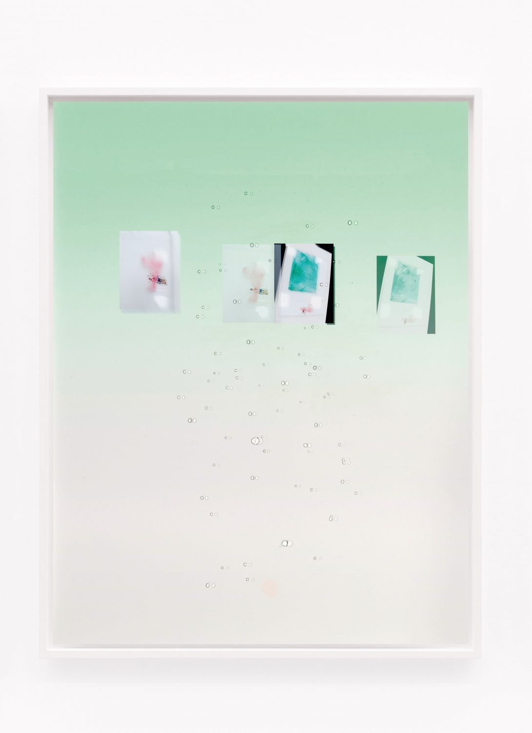 Lisa HolzerNude monochromes naked dream with Ei passing under spaghetti at Frieze, 2014Crystal Clear 202/1 polyurethane on glass, champagne and pigment print on cotton paper92 x 72 cm