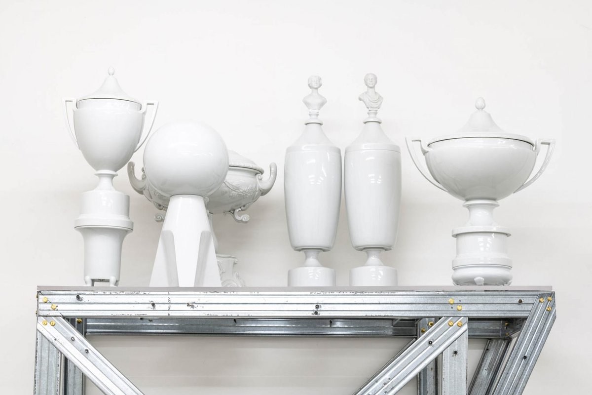 Plamen DejanoffUntitled, 2019Aluminium, plexiglass, 6 porcelain sculptures229 x 126 cmDetail view