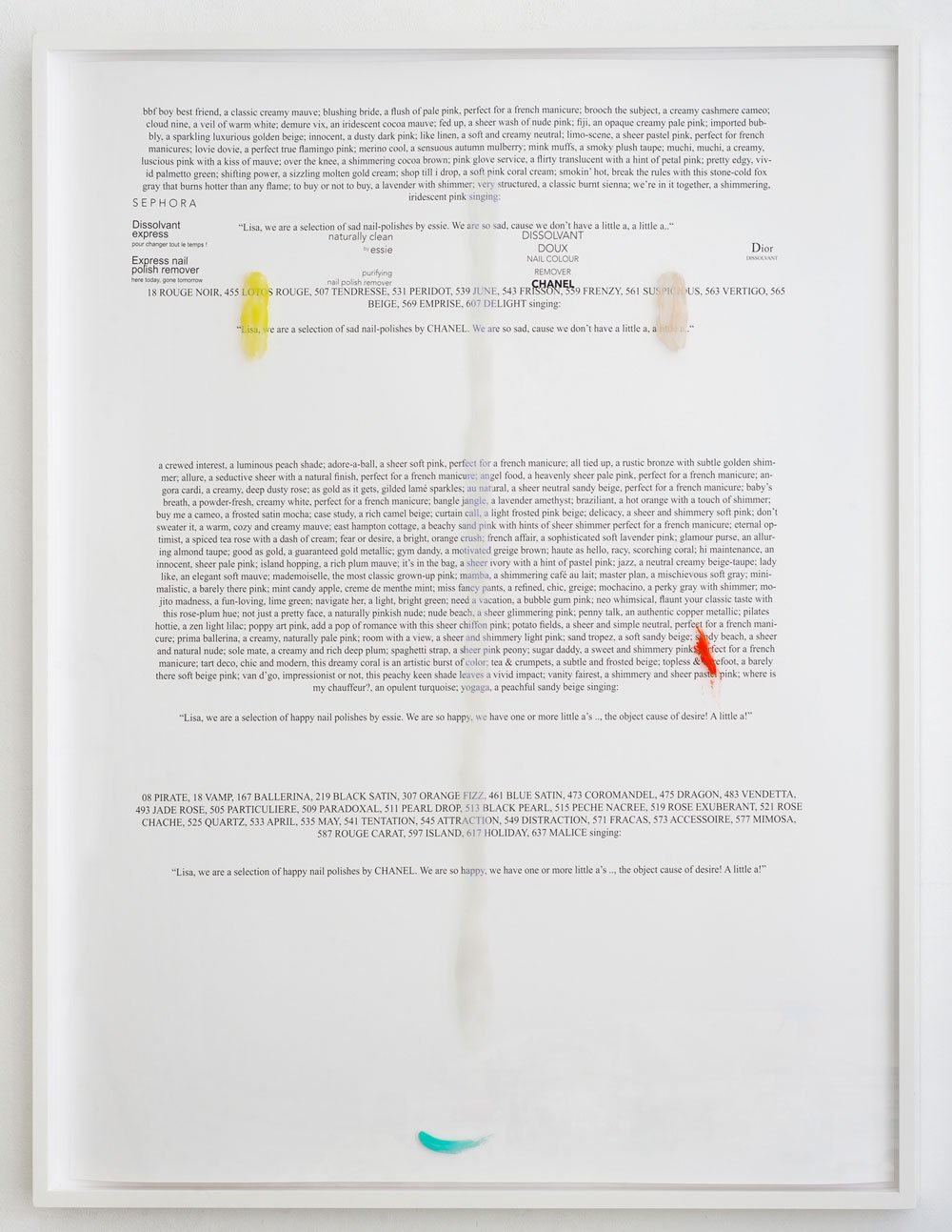 Lisa HolzerBut yes but yes, 2013Nailpolish on glass, pigment print on cotton paper88 x 68 cm