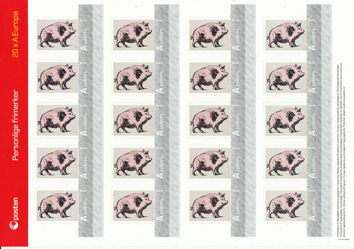 Marius EnghUntitled (Stamps/Pigs/Europe), 2013Digital color prints, with 20 Norway Post die-cut stamps on self-adhesive paper (x4)21 x 29.7 cmDetail view