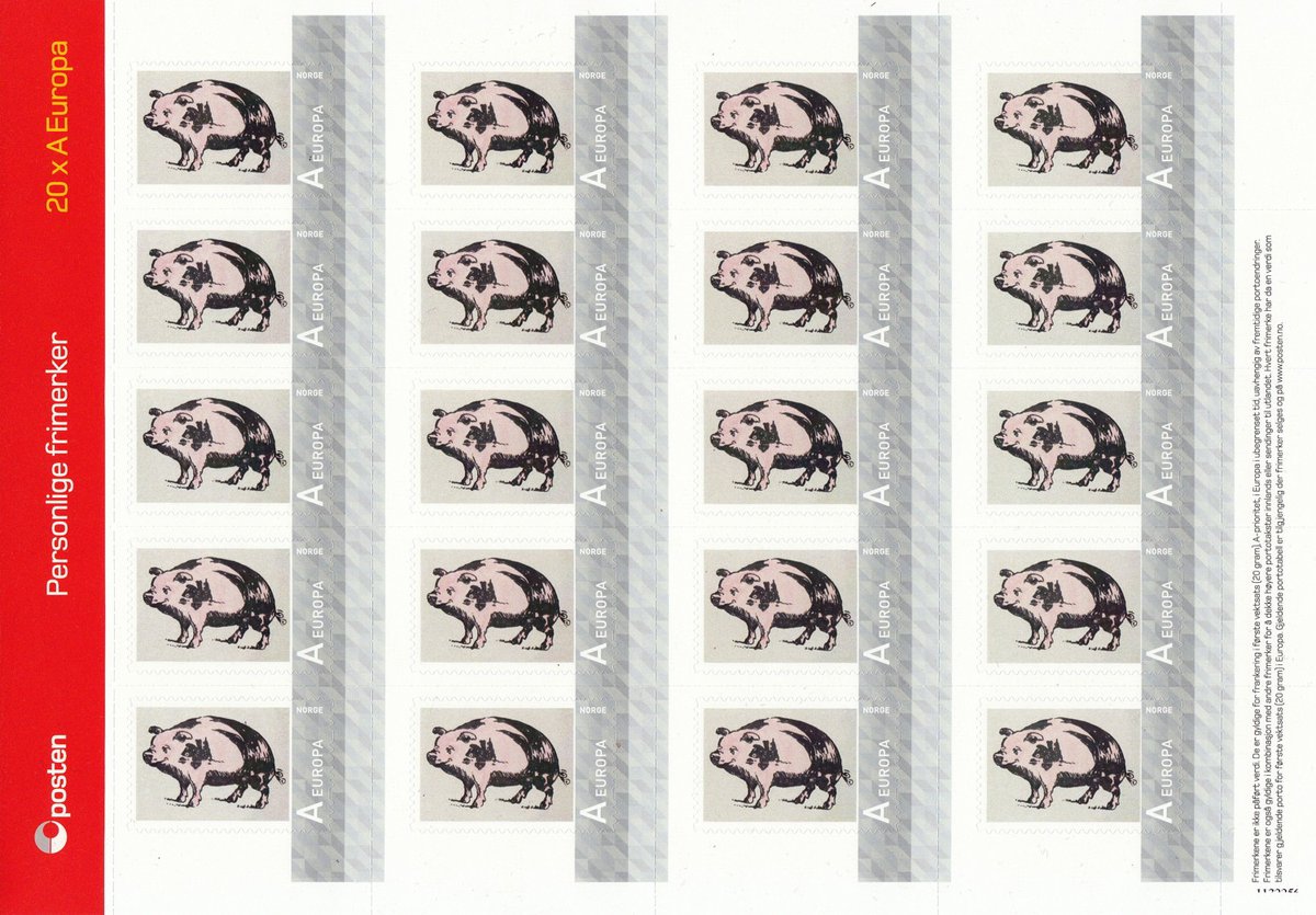 Marius EnghUntitled (Stamps/Pigs/Europe), 2013Digital color prints, with 20 Norway Post die-cut stamps on self-adhesive paper (x4)21 x 29.7 cmDetail view