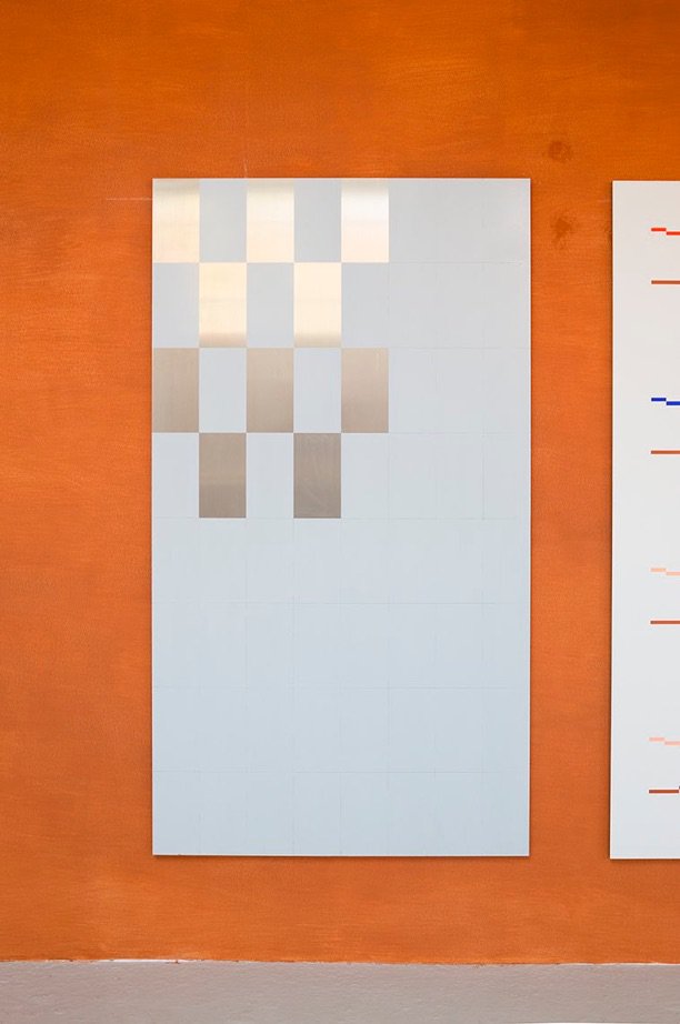 Nick OberthalerUntitled (Grid), 2015Protection foil, ink and matte varnish on aluminium180 x 100 cm