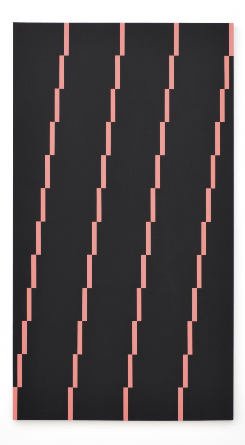 Nick OberthalerUntitled (ubi dubium ibi libertas), 2015Primer, black gesso, acrylics on aluminium mounted onto stainless steel frame180 x 100 cm