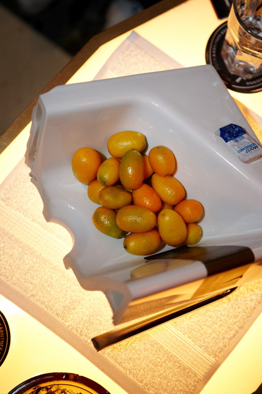 Yngve HolenFREEBIES, 2011Watercut water basin, fruits, left contact-lens, towel22 x 20 x 11.5 cm