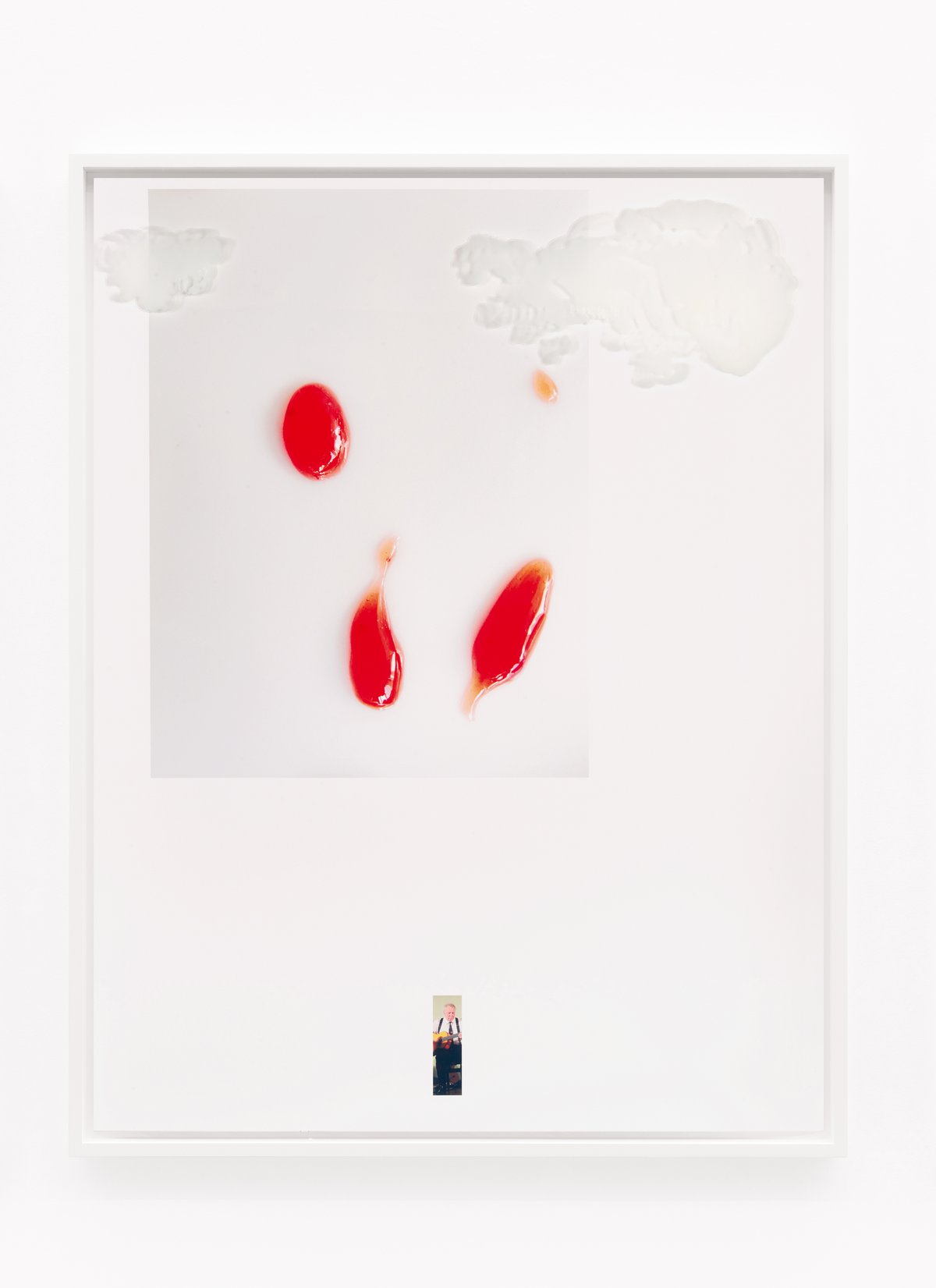 Lisa HolzerMayo passing under strawberry jam stains, 2013Acrylic on glass, pigment print on cotton paper92 × 72 cmEdition of 1 plus 1 artist’s proof