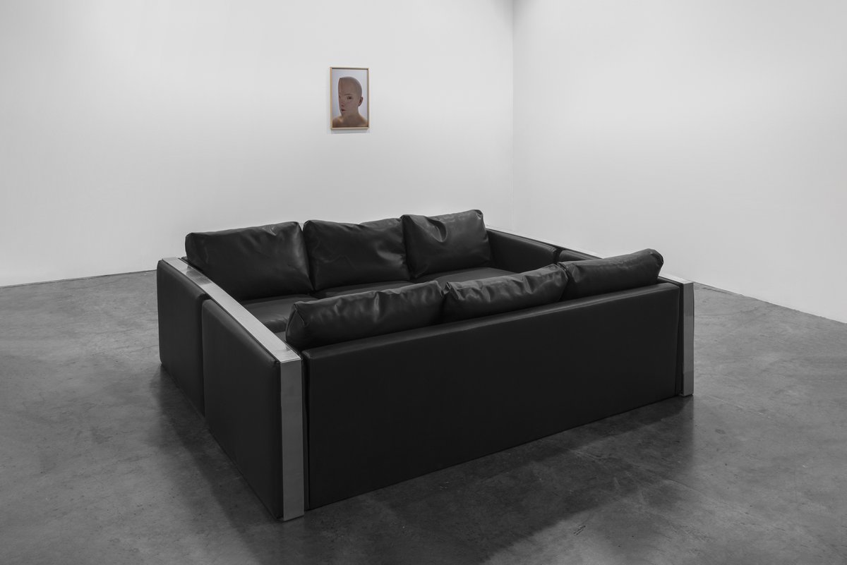 Anna-Sophie BergerCollusion, 2019Two Ikea sofas, steel brace241 x 200 x 80 cm