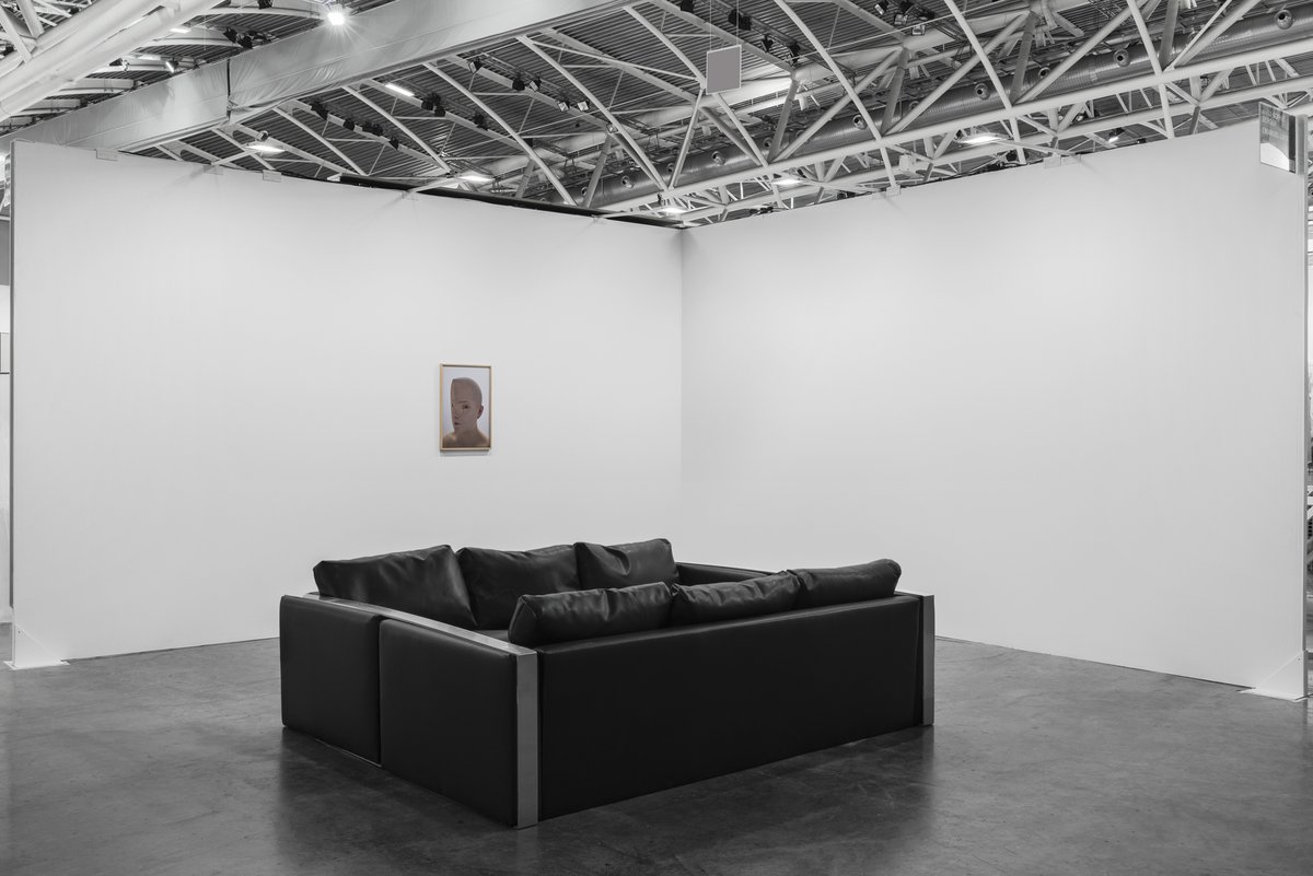 Anna-Sophie BergerCollusion, 2019Two Ikea sofas, steel brace241 x 200 x 80 cm
