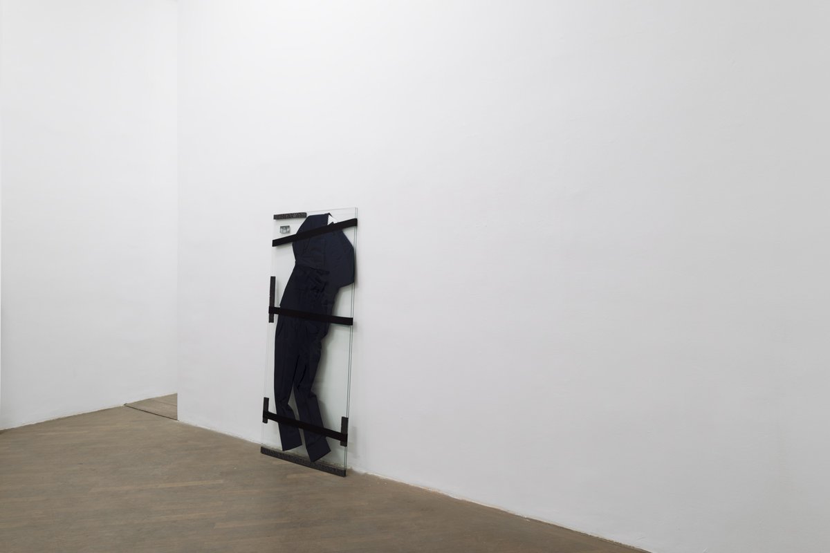 Lili Reynaud-DewarLive Through That?!, 2014Suit, shirt, foam, cut out photograph, duct tape and glass165 x 75 x 2.5 cm
