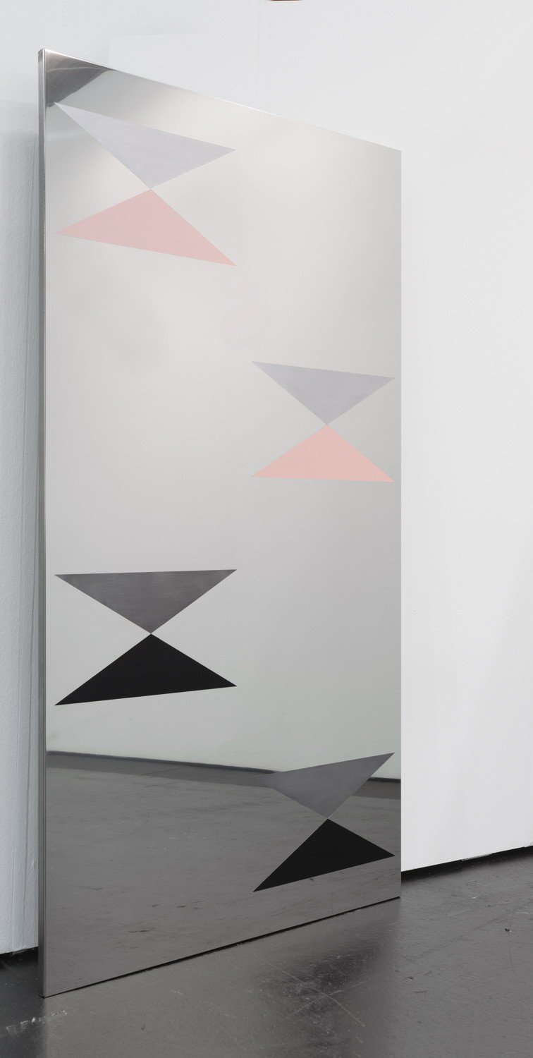 Nick OberthalerUntitled (les sens/ou frôler l&#x27;impossible), 2013Primer and acrylics on polished stainless steel mounted on stainless steel frame180 x 100 cm